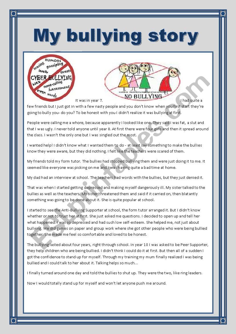 MY BULLYING STORY. YOLANDA worksheet