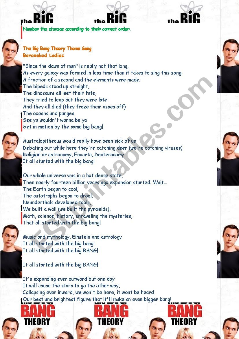 The Big Bang Theory song worksheet