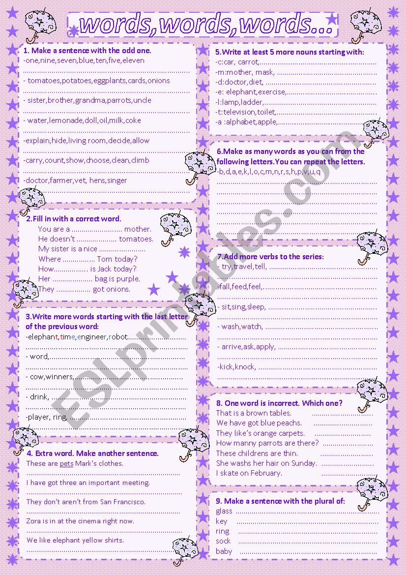 words worksheet