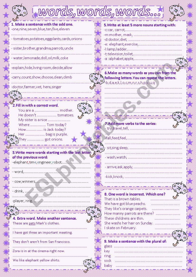 words worksheet