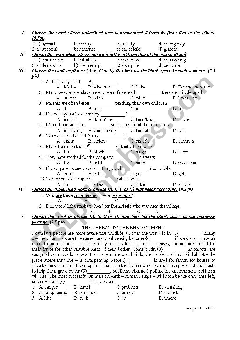 TEST PRACTICE worksheet