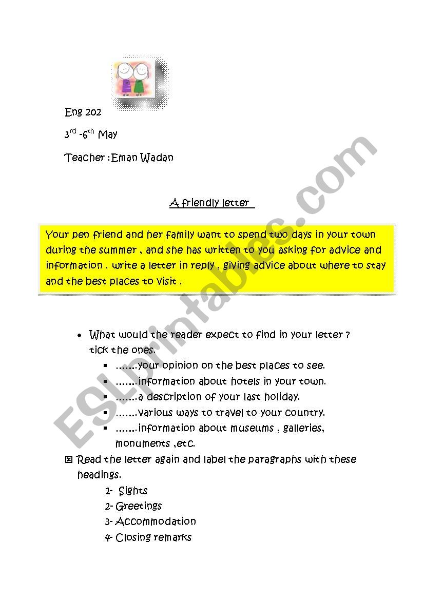 A letter to a friend  worksheet
