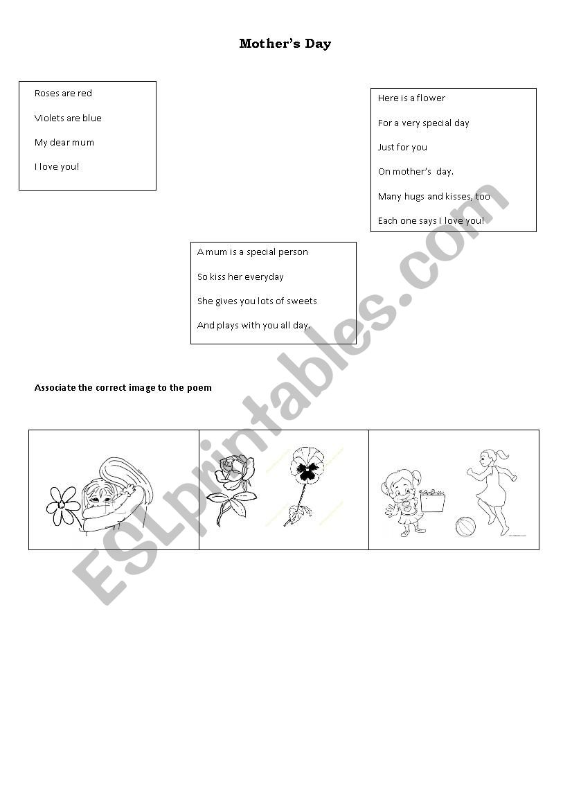 Mothers day poems worksheet