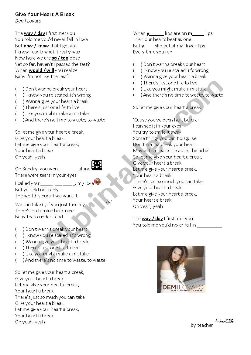 Give Your Heart a Break worksheet
