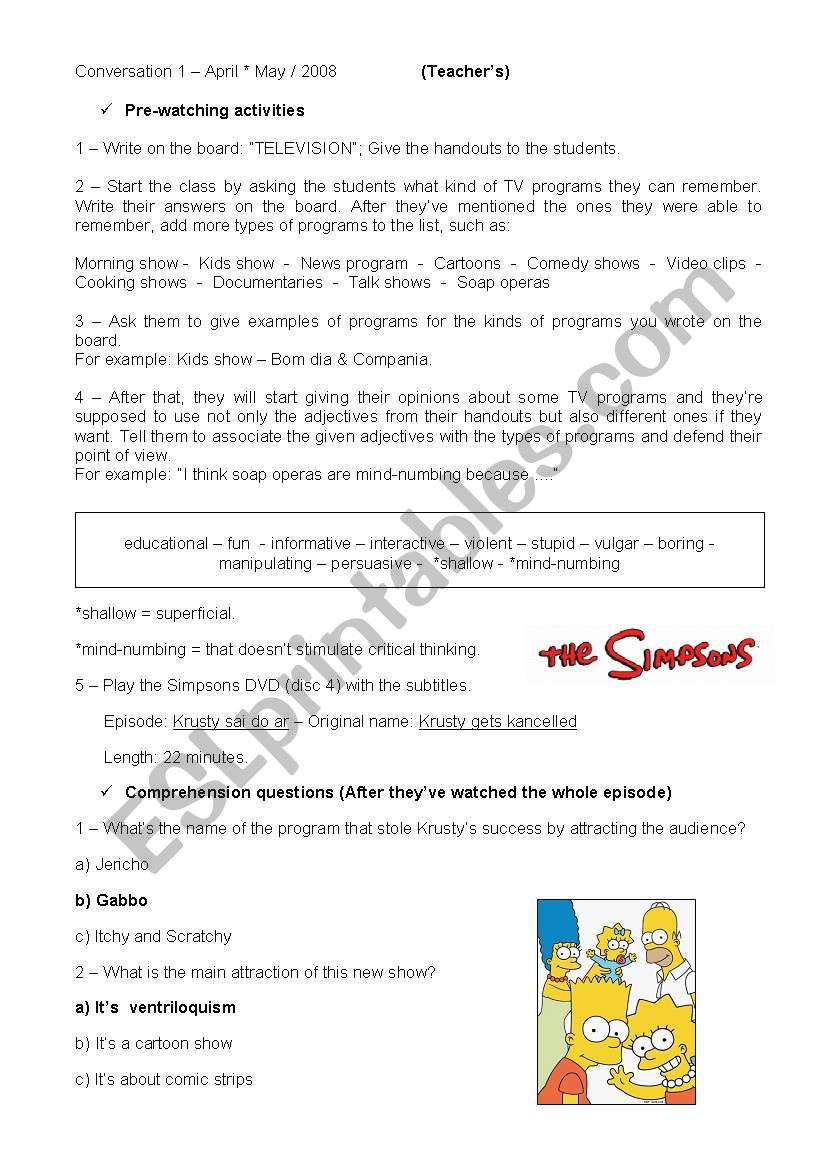 Conversation class based on the Simpsons episode: Krusty gets kancelled - Krusty sai do ar
