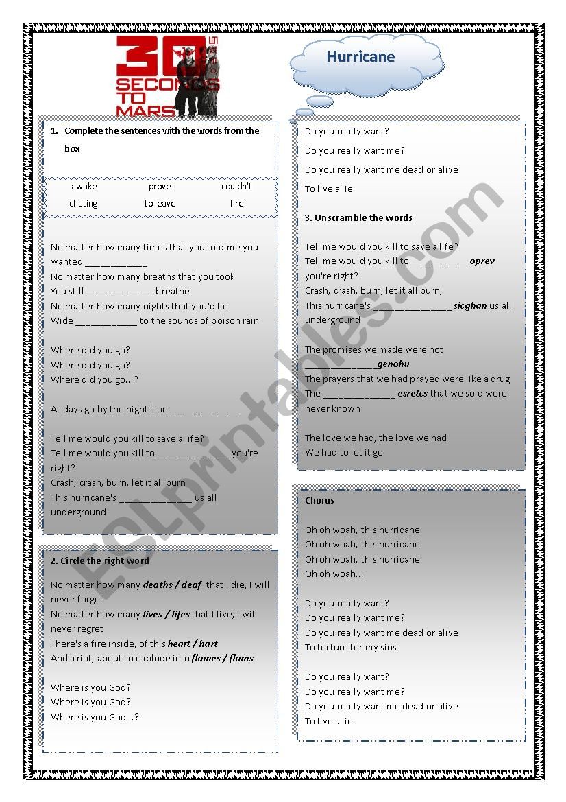 Hurricane worksheet