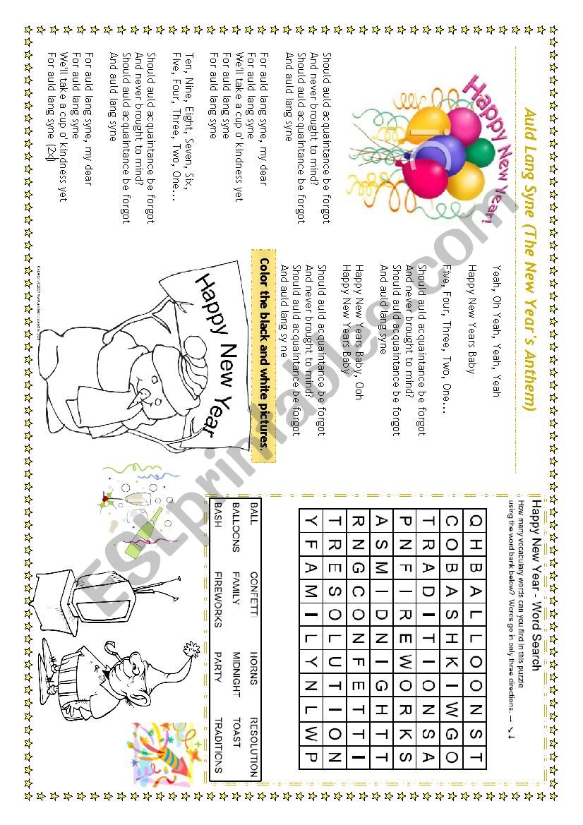 Auld Lang Syne worksheet