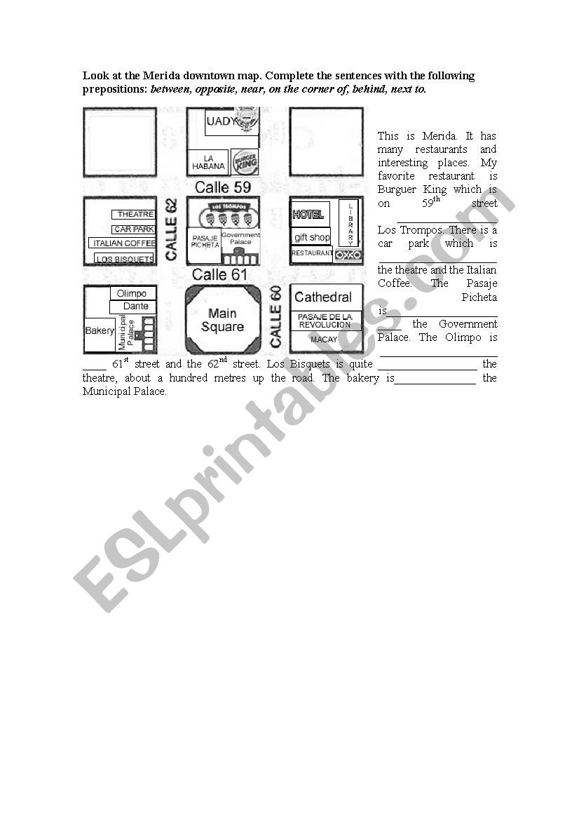 Prepositions of Place worksheet