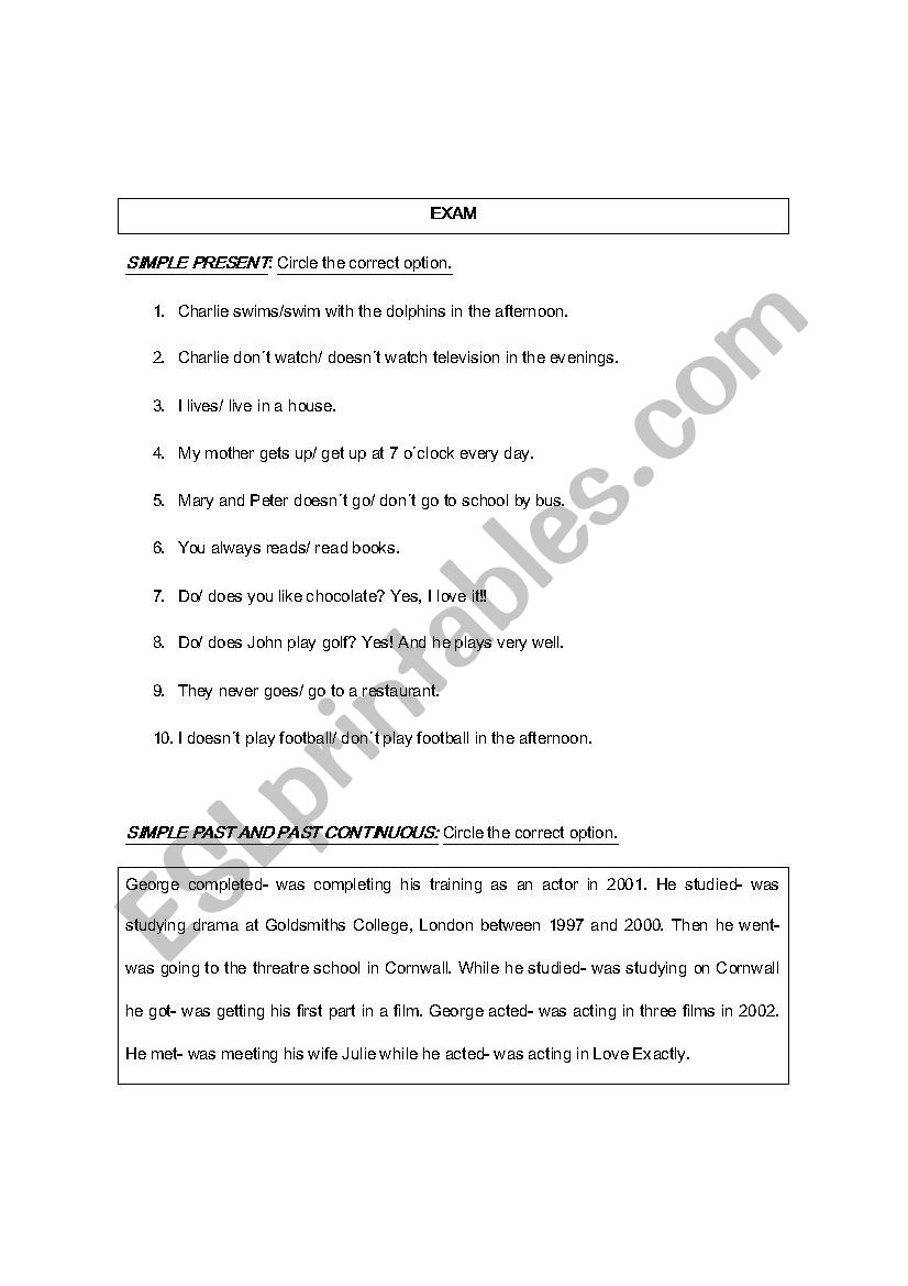 REVISION worksheet