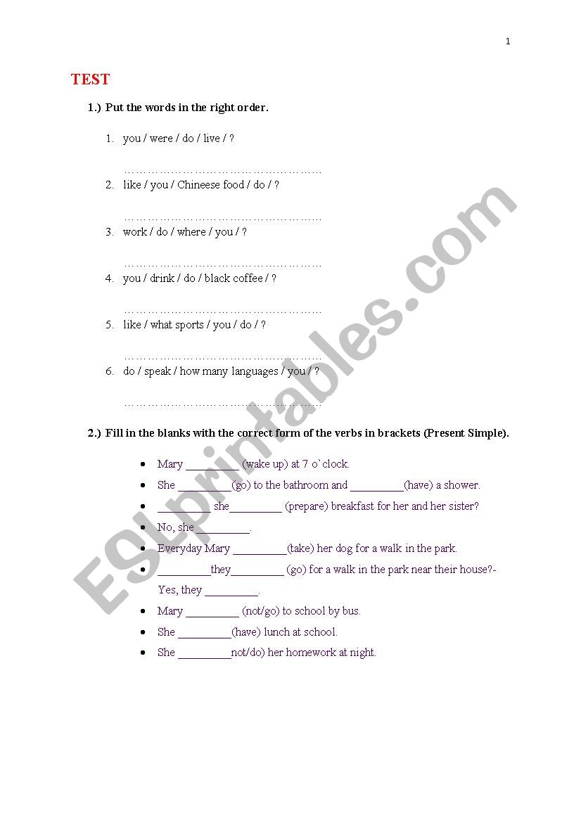 Present Simple worksheet