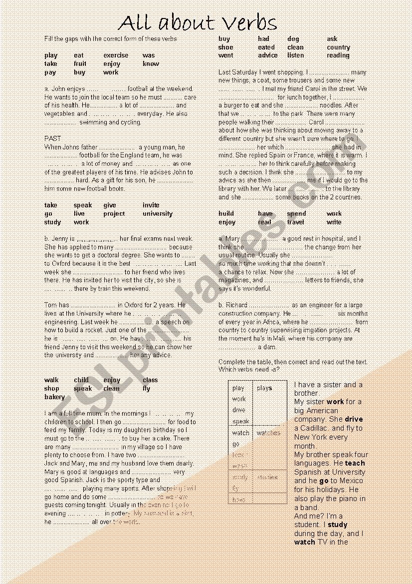 ALL ABOUT VERBS worksheet