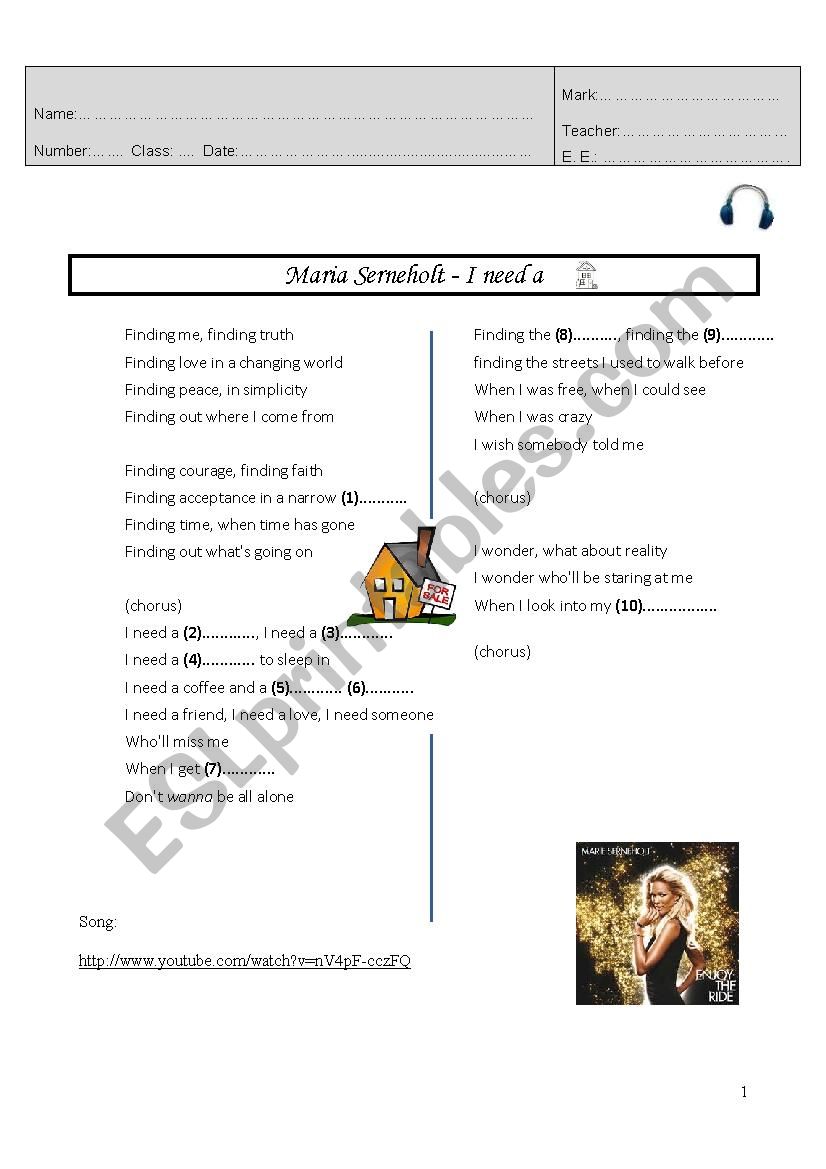 I need a house - Song worksheet