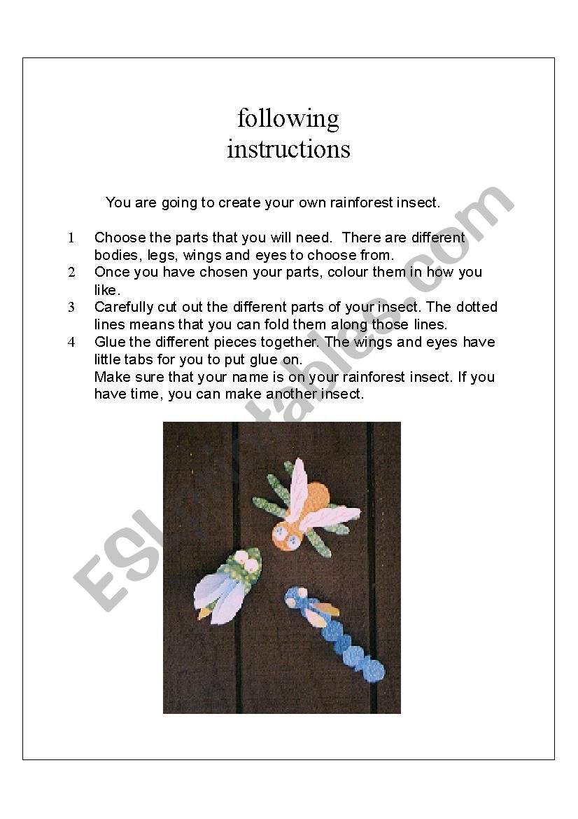 Following Instructions worksheet
