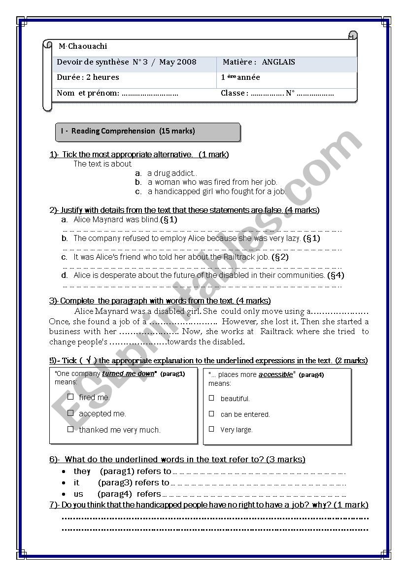 end of term test 3 worksheet