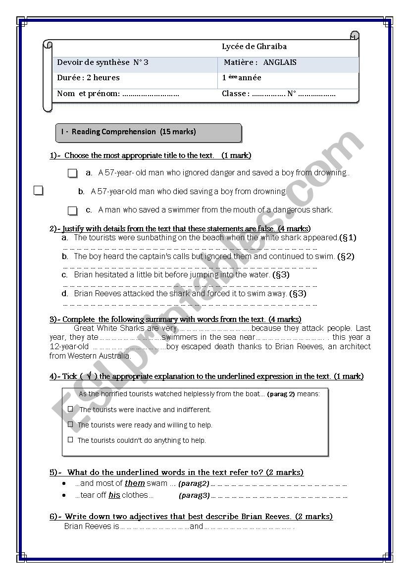 end of term test 3 first form worksheet