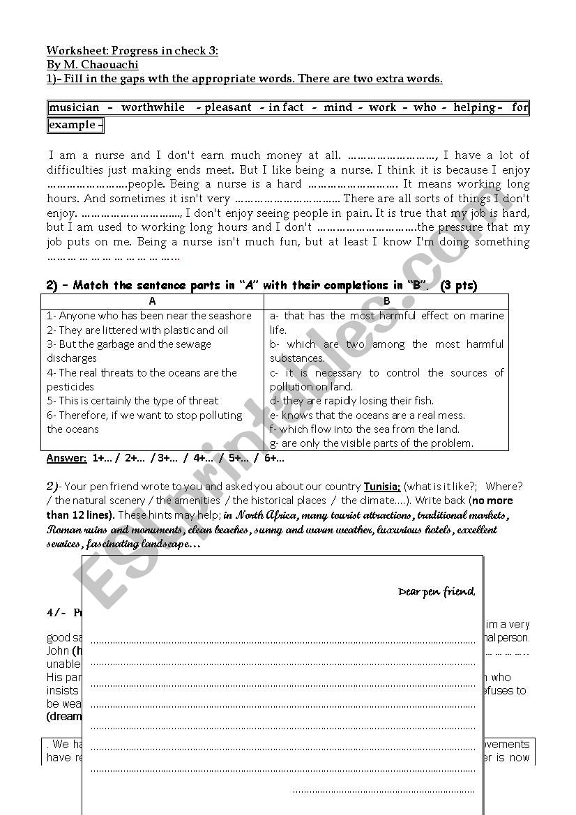 progress check worksheet