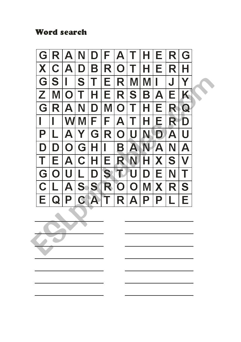 wordsearch - relationships worksheet