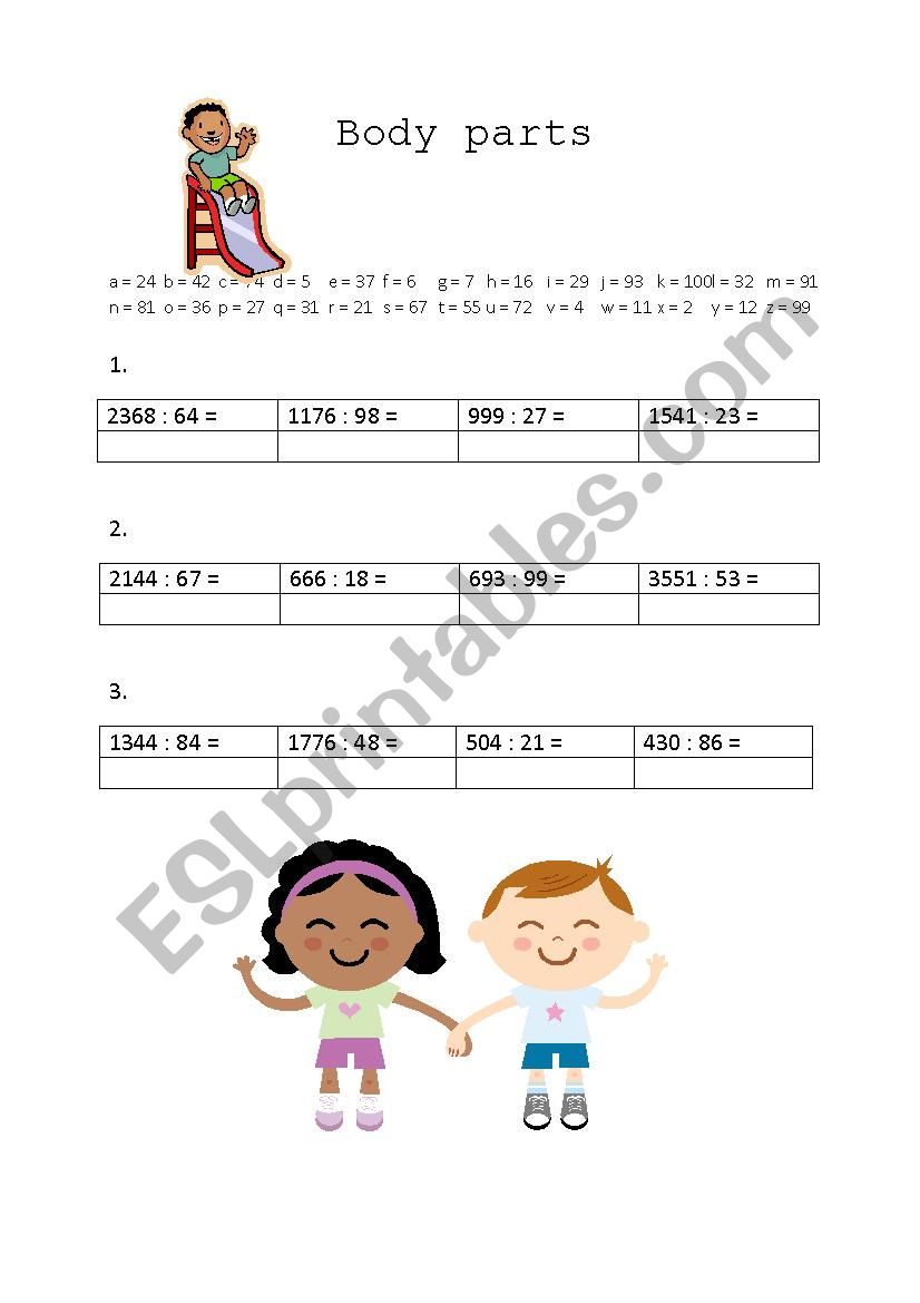 Body parts worksheet