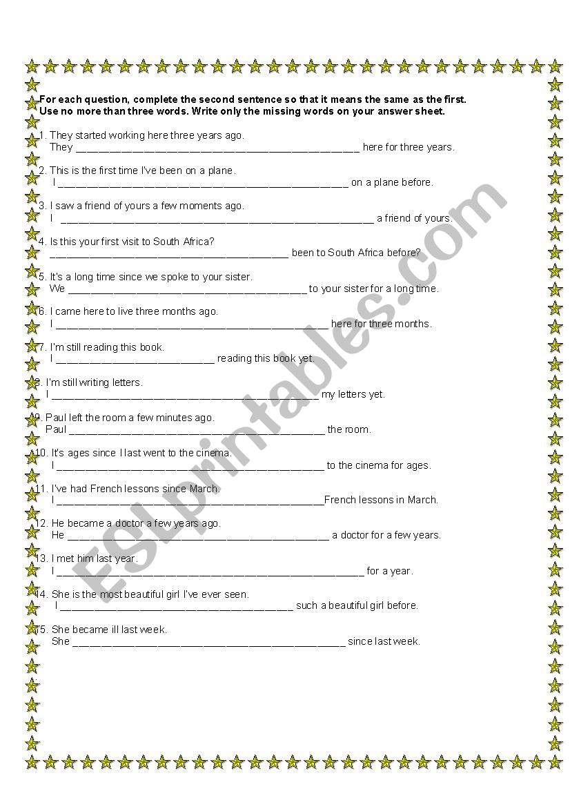 Present Perfect Rewrite worksheet