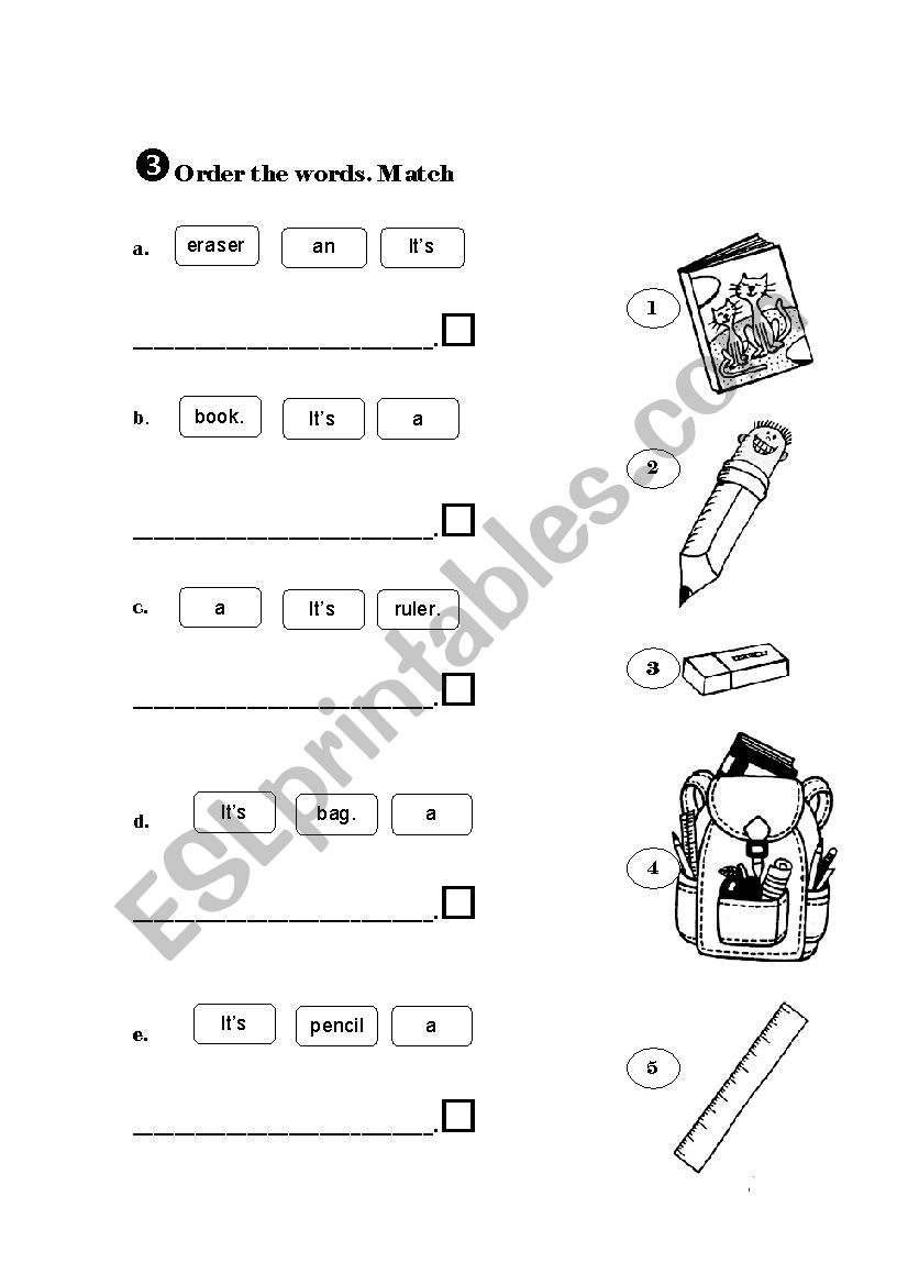 school objects worksheet