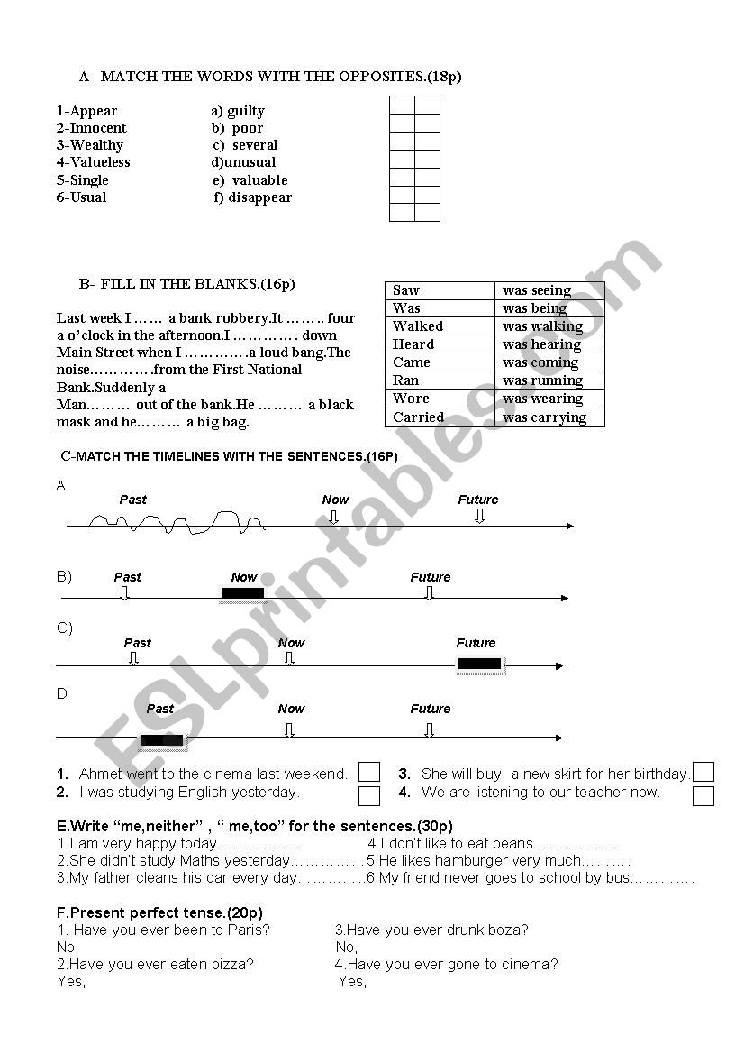 Timelines and Tenses worksheet