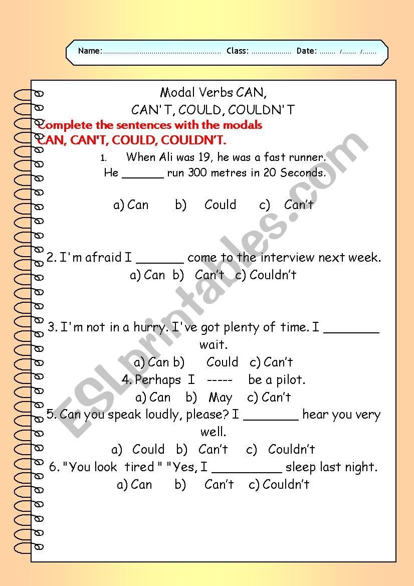 modals worksheet