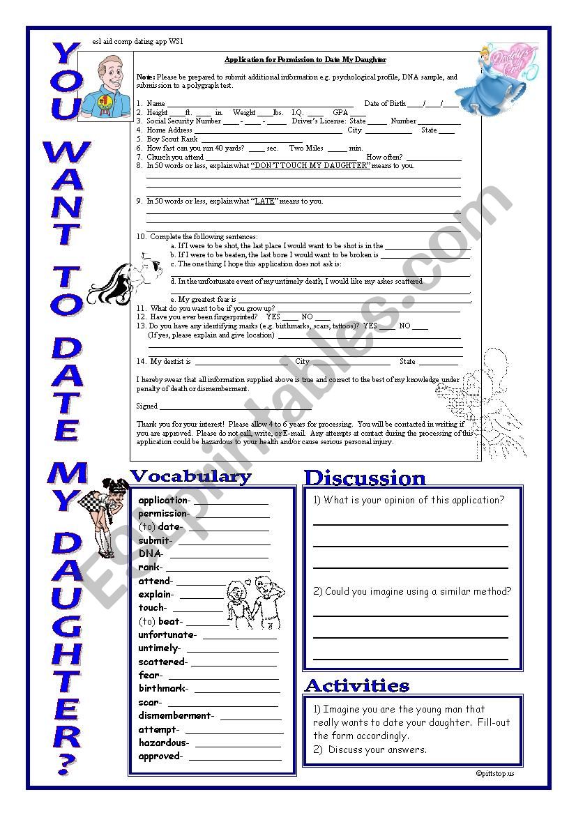 You Want to Date My Daughter? worksheet