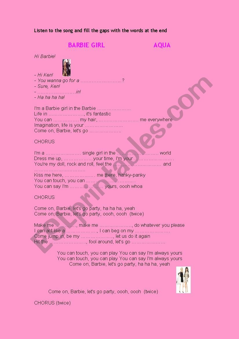 Barbie Girl worksheet