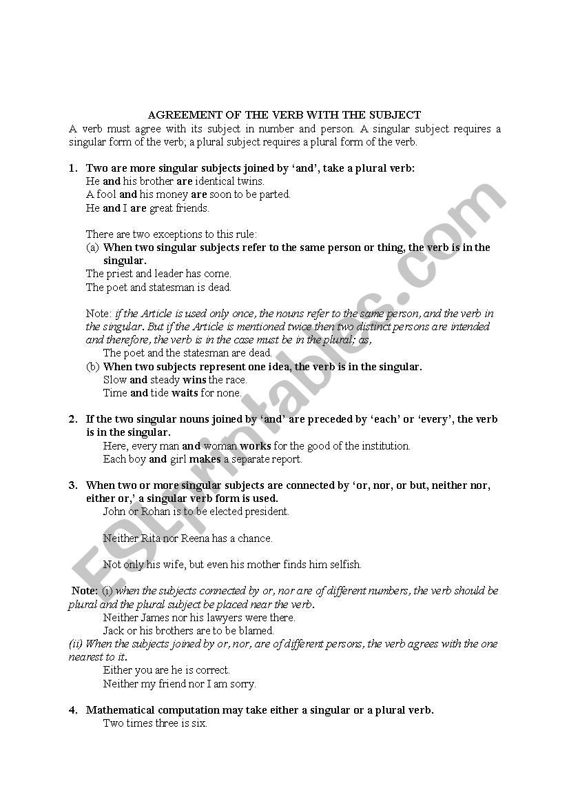 Subject Verb Agreement worksheet
