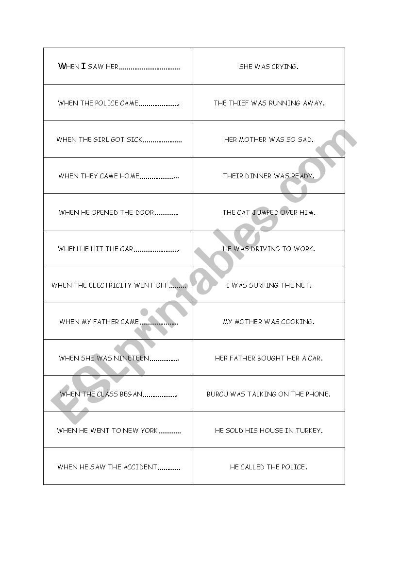 When- While Sentences worksheet