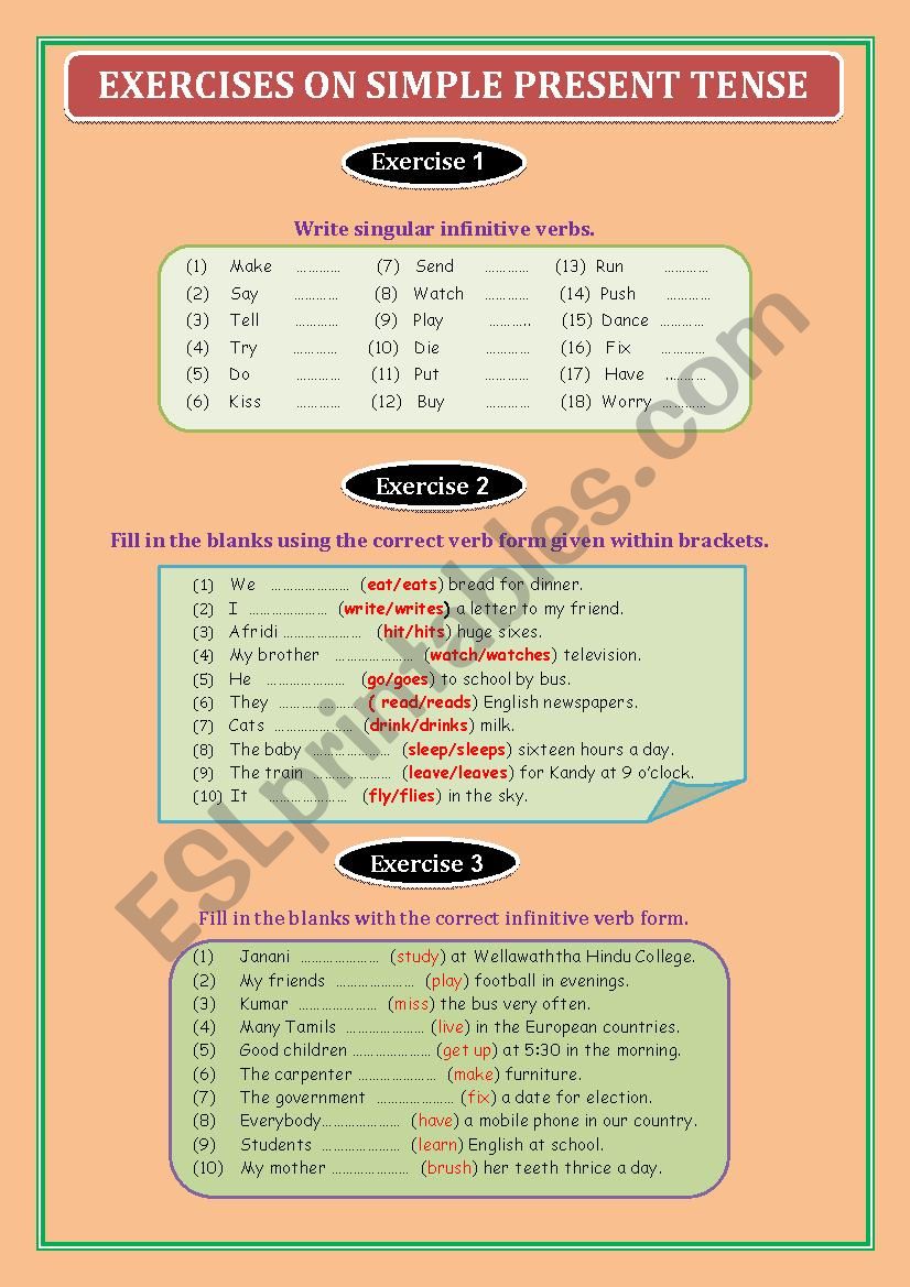 Exercise on Simple Present Tense