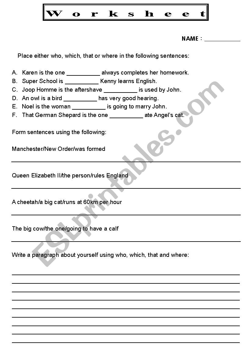 Relative pronouns Worksheet worksheet