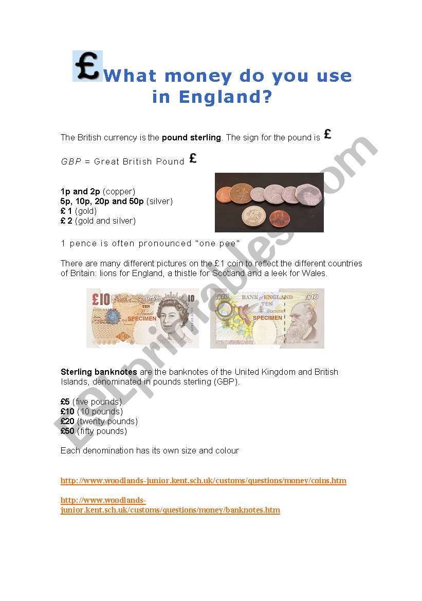 English money: coins and banknotes