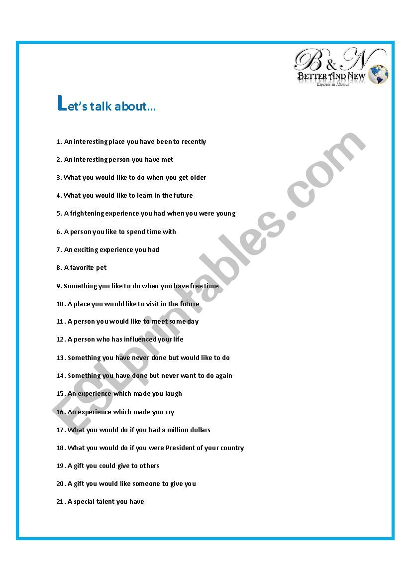 LETS TALK ABOUT IT  worksheet