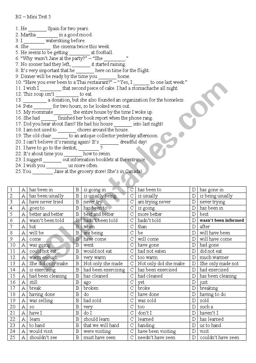 last minute revision 5 worksheet