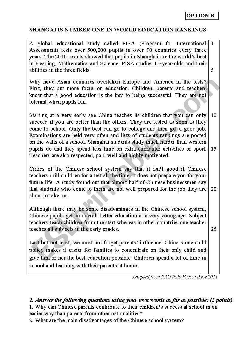 SHANGHAI EDUCATION worksheet