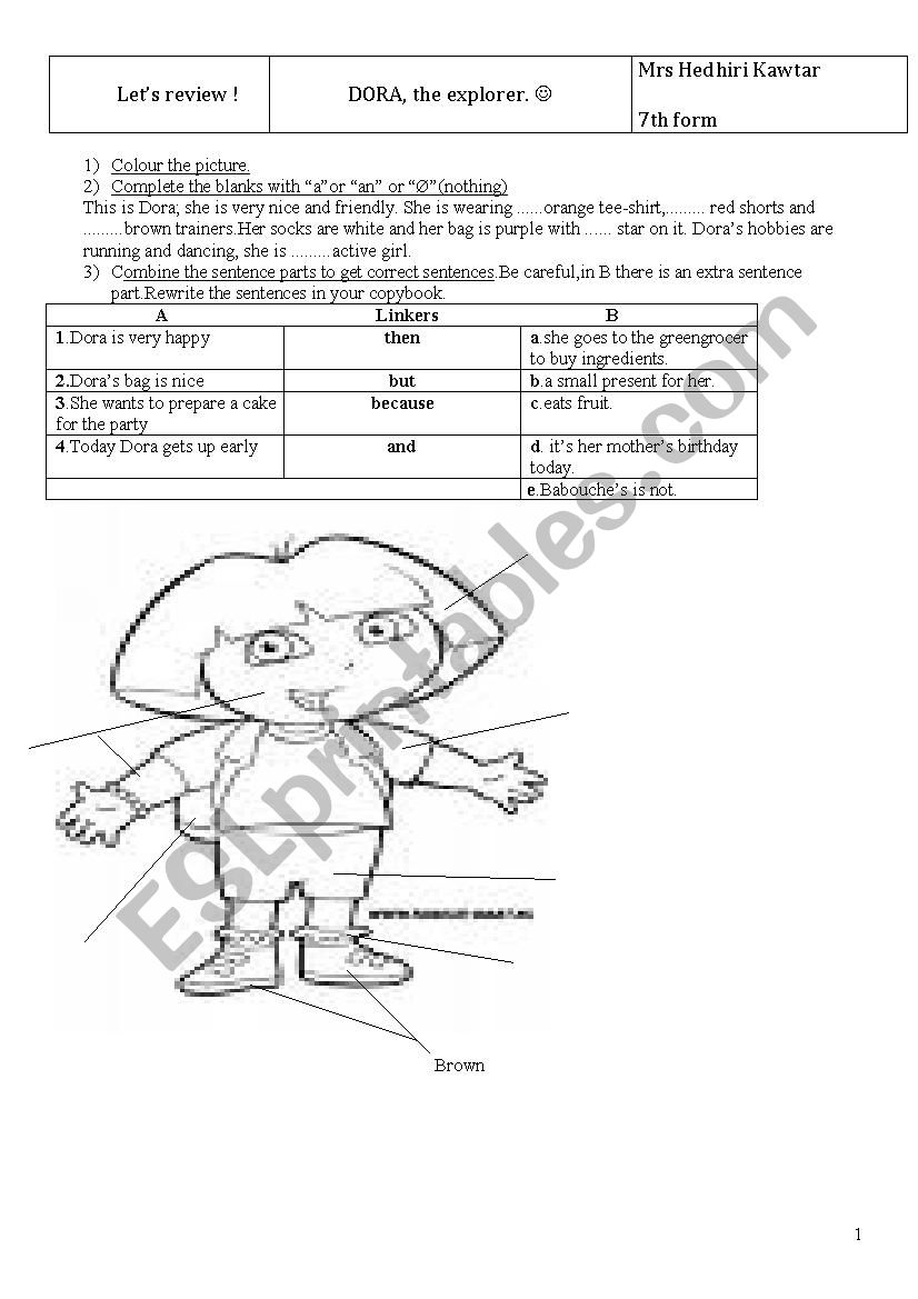 lets review with Dora worksheet