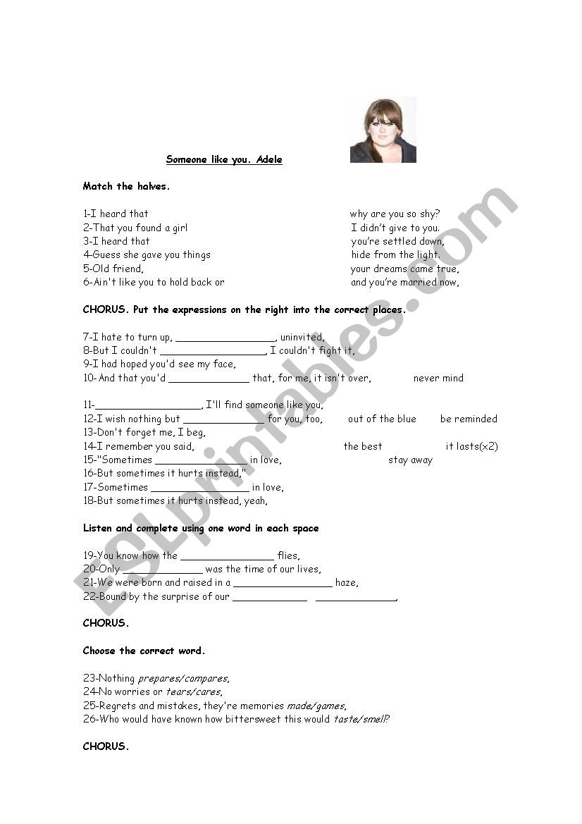 Someone like you Adele worksheet