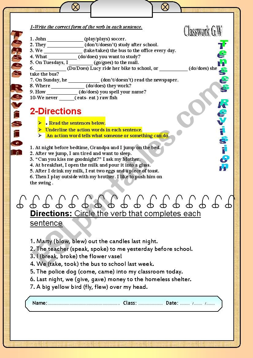 tenses revision worksheet