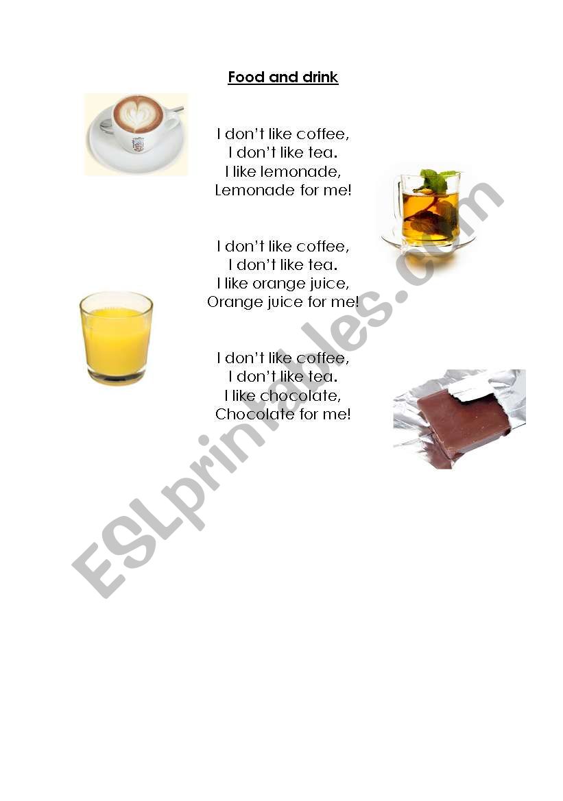 Food and drink song worksheet