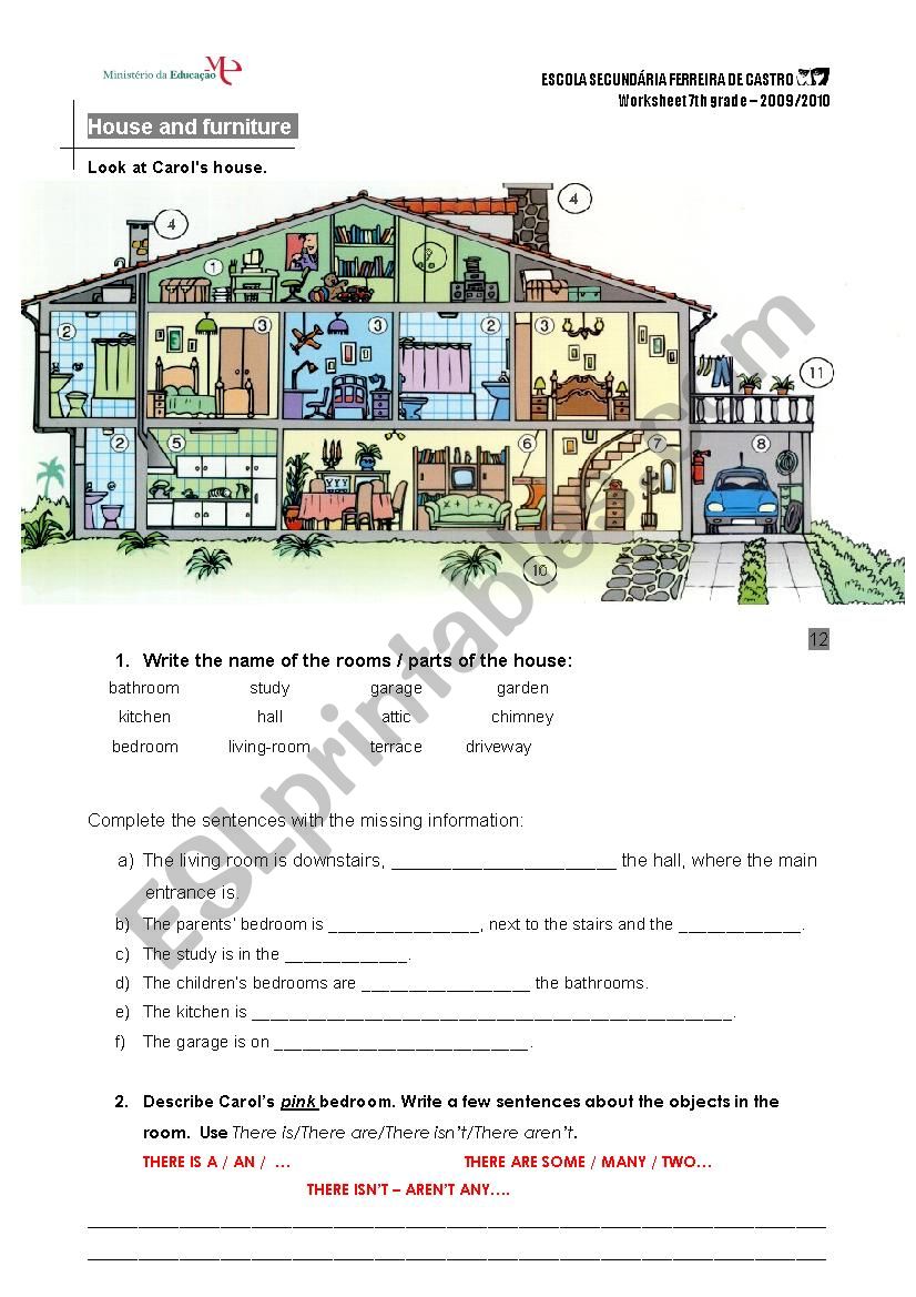 house and furniture worksheet