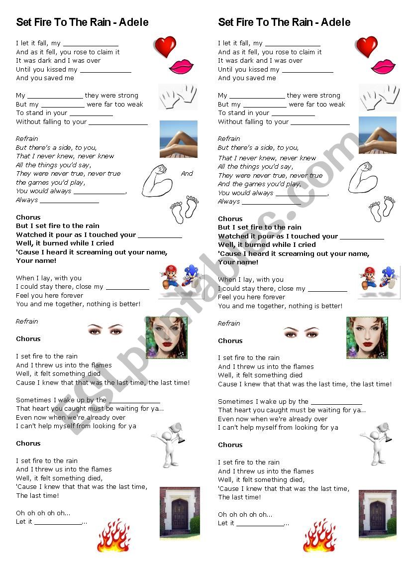 Set fire to the rain - Adele worksheet