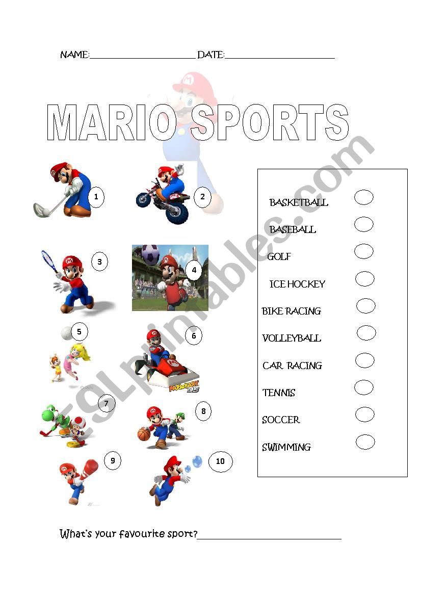 Mario Sports worksheet