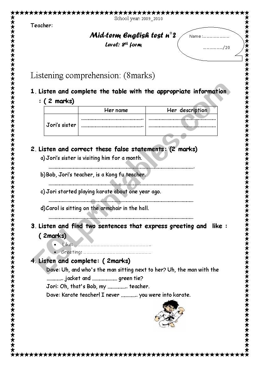 exam 8thform worksheet