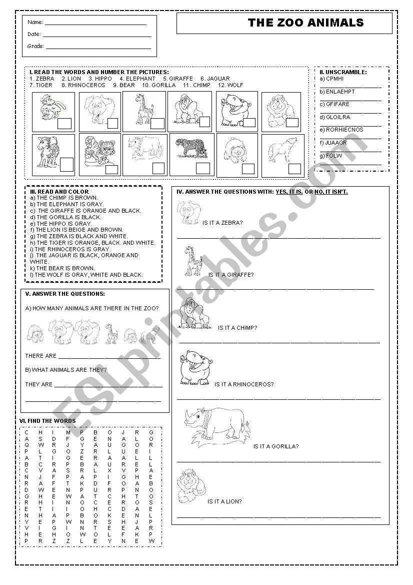 THE ZOO ANIMALS worksheet