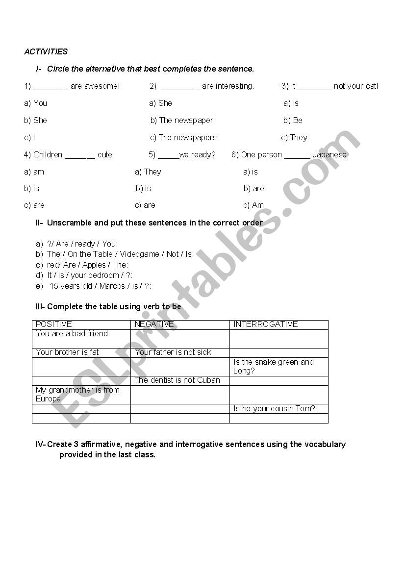 Verb to be activities worksheet