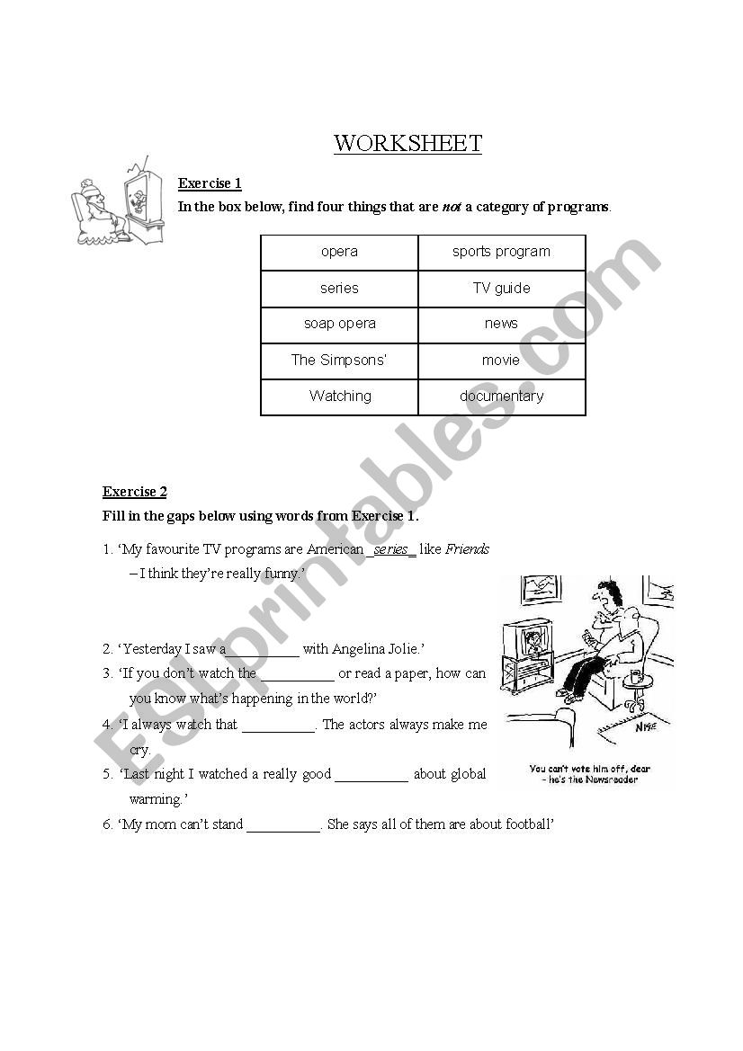 Tv genres worksheet