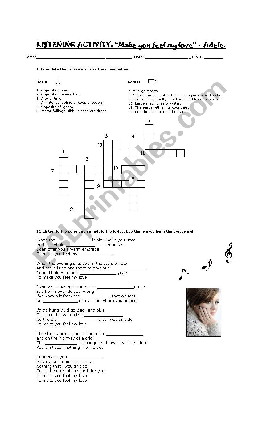 Make you feel my love - Adele worksheet