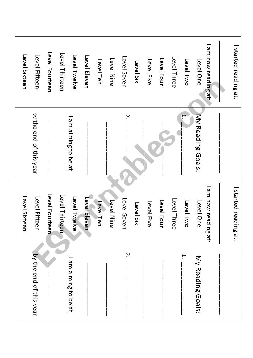 Reading Level Bookmark worksheet