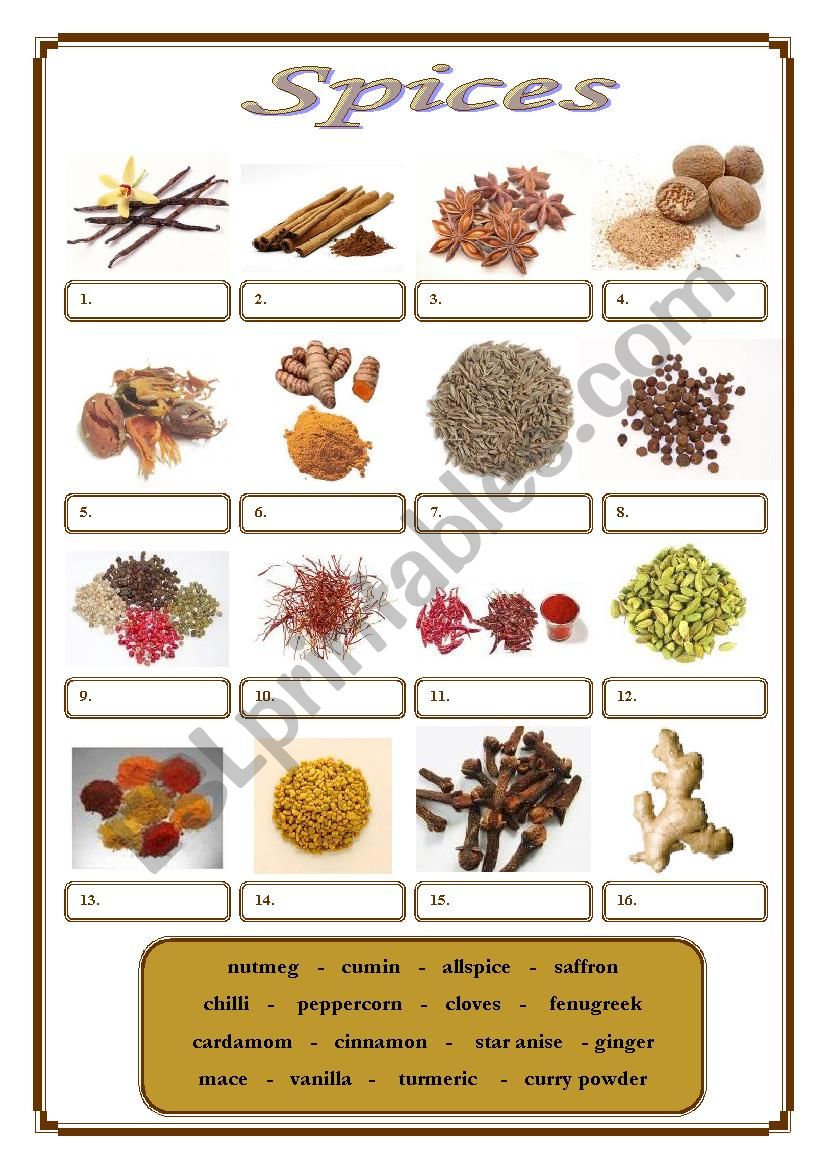 Spices worksheet